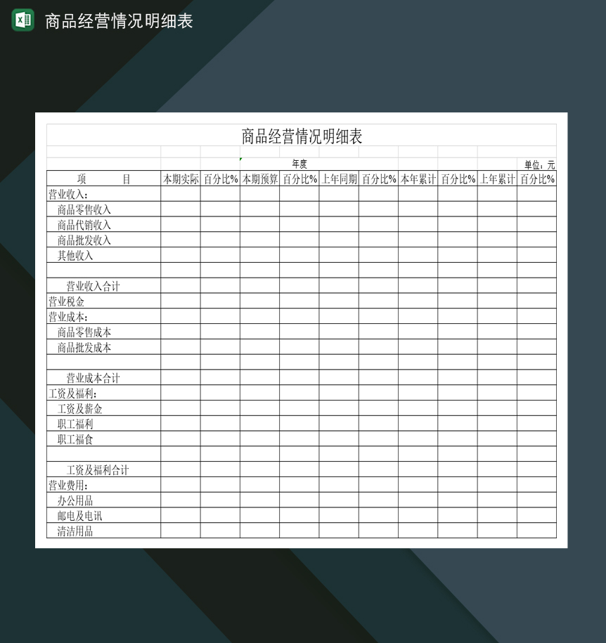 商品经营管理情况明细表Excel模板-1