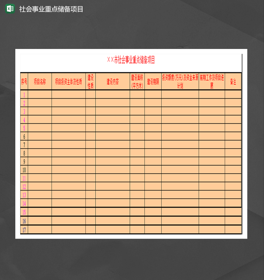 社会事业重点储备项目详情表Excel模板-1