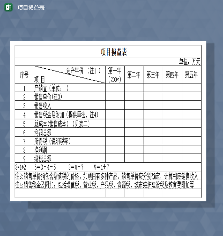 项目销售利润收入详情损益报表Excel模板-1