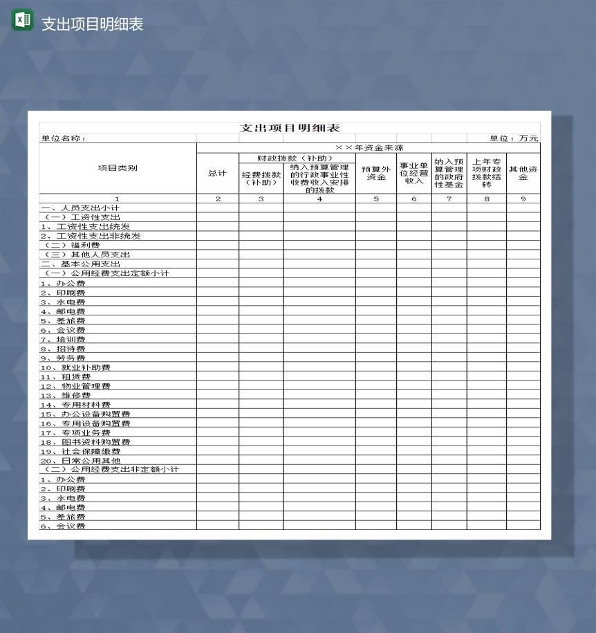 公司办公费用财政支出明细详情表Excel模板-1