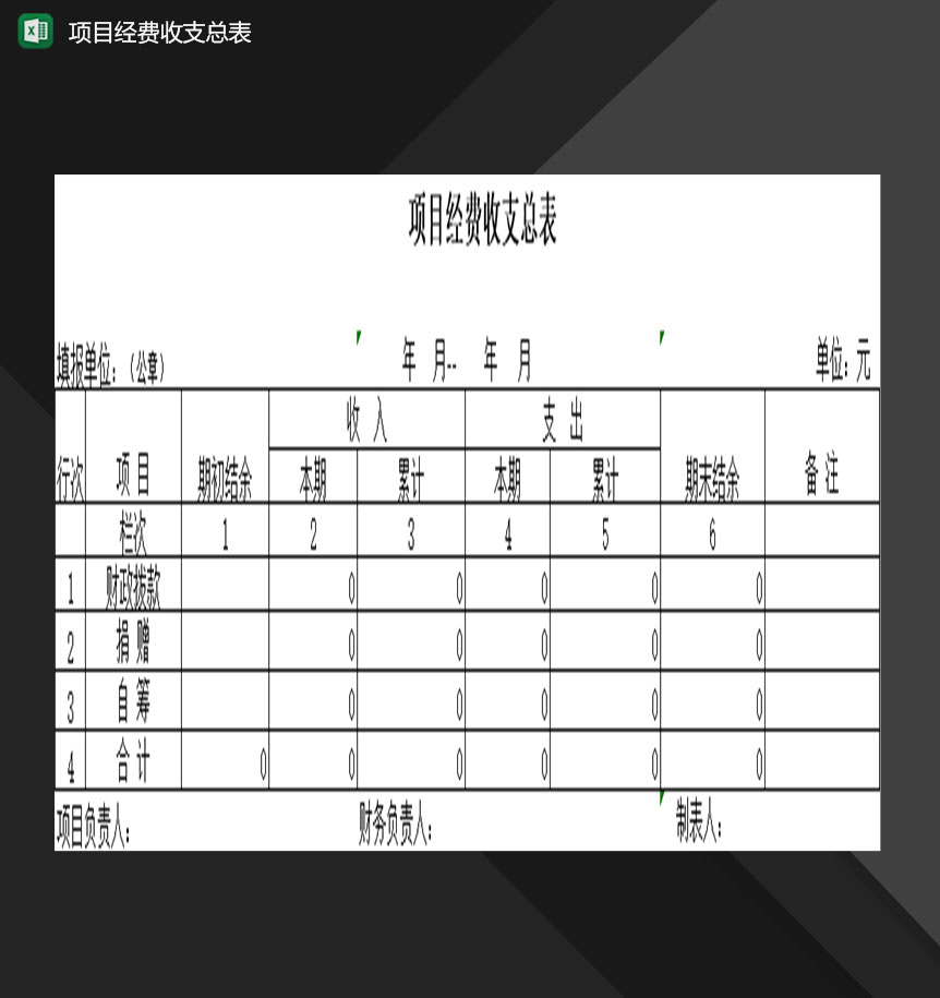 企业项目经费收支情况汇总表Excel模板-1