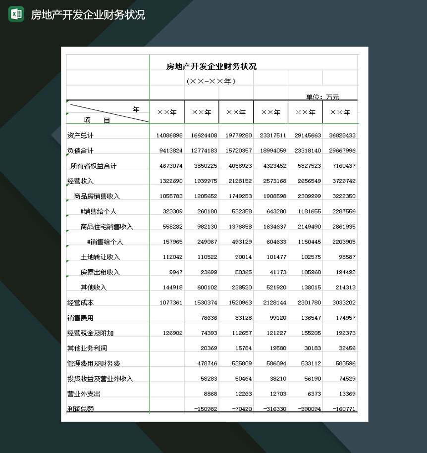 房地产开发企业财务状况Excel模板-1