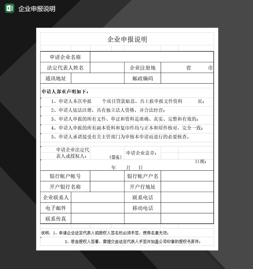 企业申报明细报表说明Excel模板-1