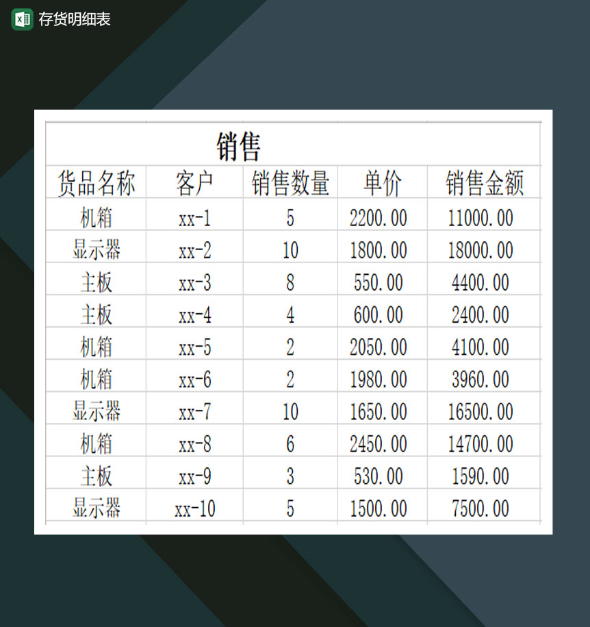 销售仓库存货明细表Excel模板-1