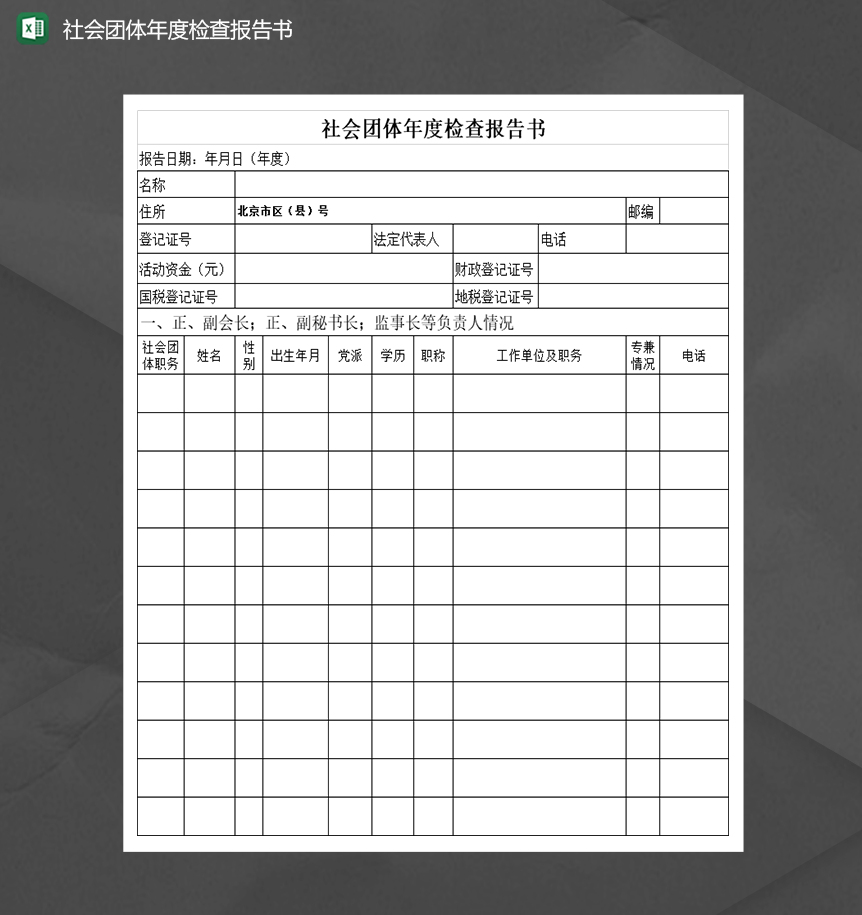 2020年社会团体年度检查报告书Excel模板-1