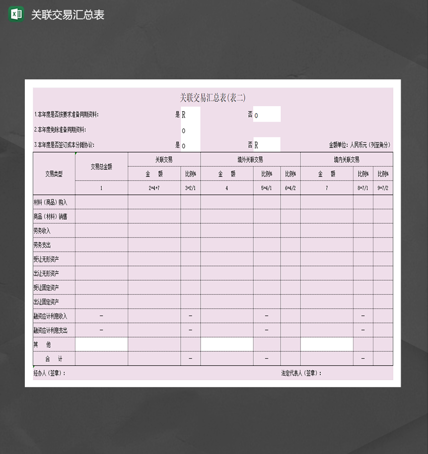 财务收支会计资产明细关联交易汇总表统计Excel模板-1