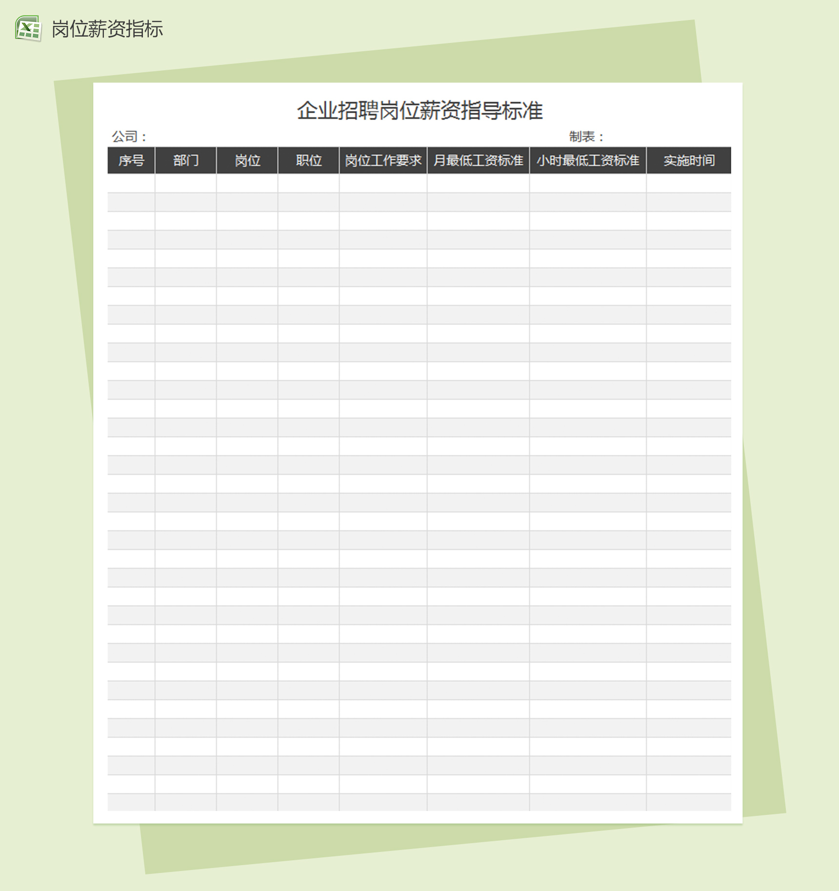 企业招聘岗位薪资指导标准excel表格模板-1