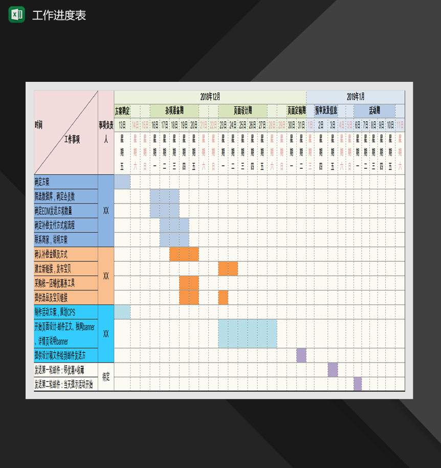 电商运营推广工作进度表Excel模版-1