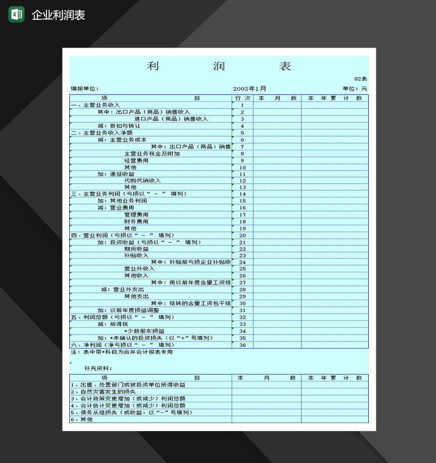 企业主营业务利润报表Excel模板-1