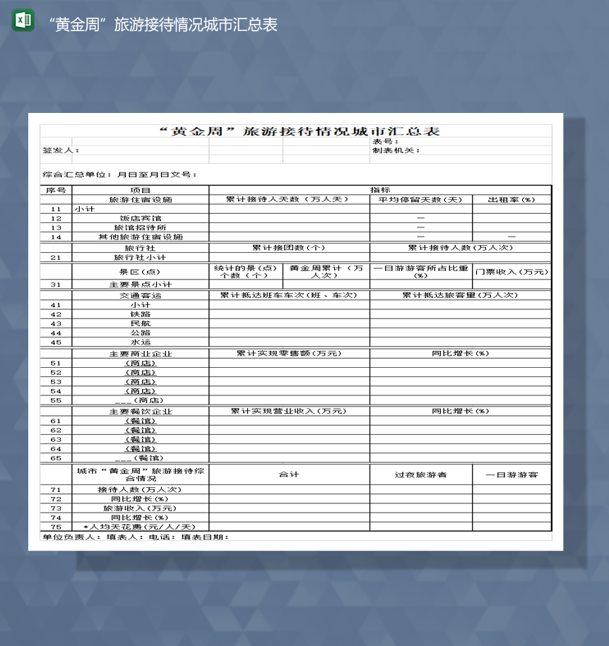 黄金周旅游接待情况城市汇总表Excel模板-1