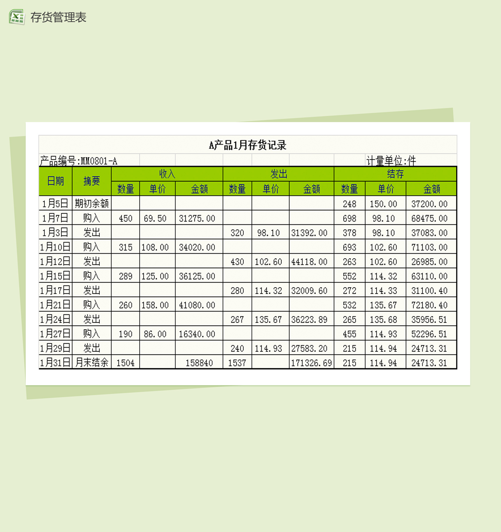 常规存货管理表Excel模板-1