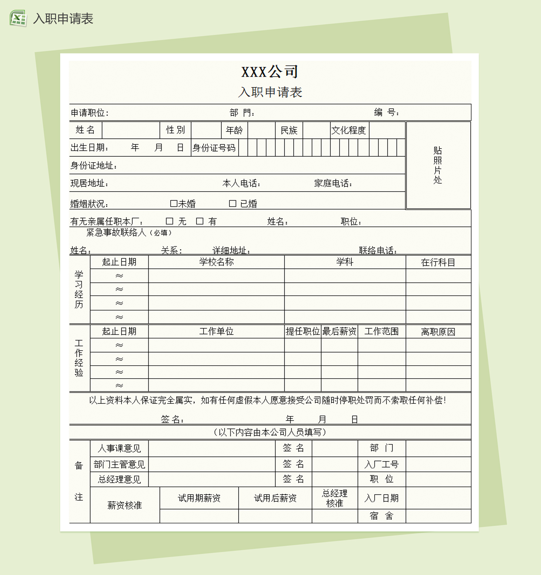 公司入职申请表excel模板-1