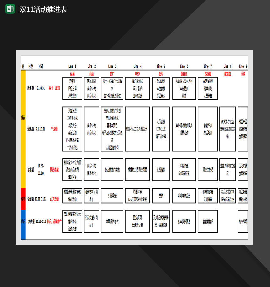 双11活动推进表Excel模板-1