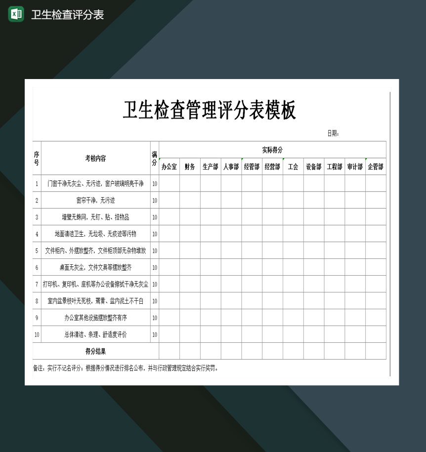 卫生检查管理评分表模板excel模板-1