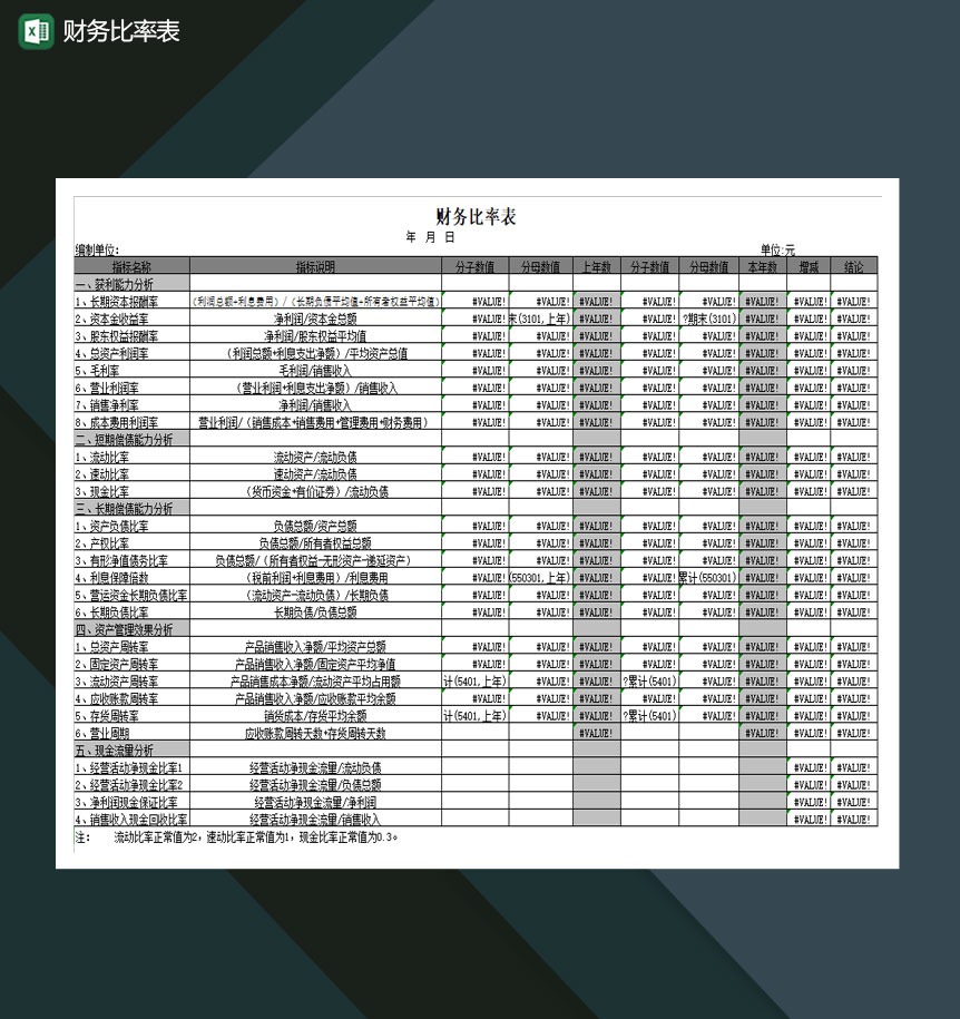 财务比率表Excel模板-1