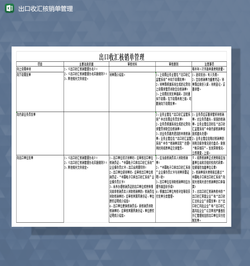 出口收汇核销单管理Excel模板-1