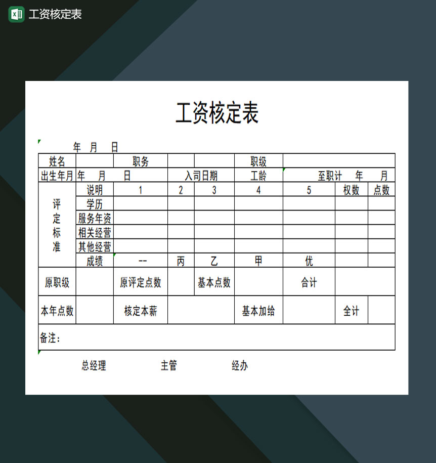 工资核定表评定标准Excel模板-1