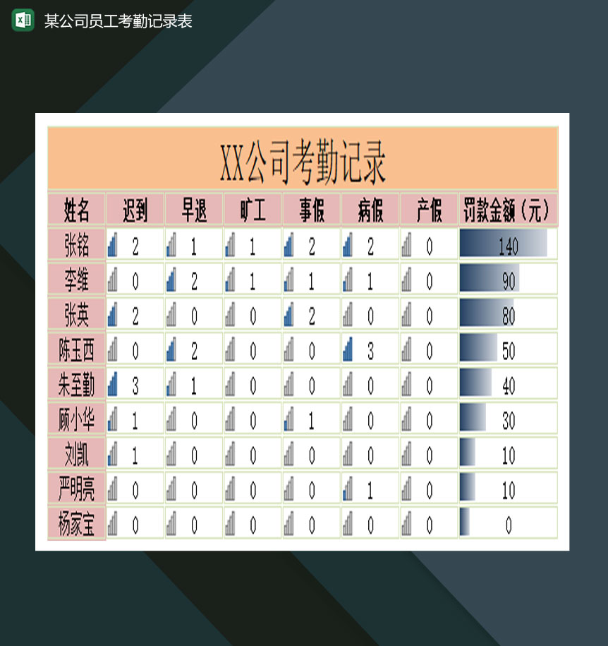 大小型公司员工考勤记录表Excel模板-1