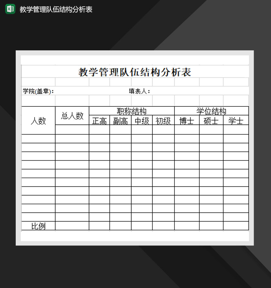 教学管理队伍结构分析表Excel模板-1