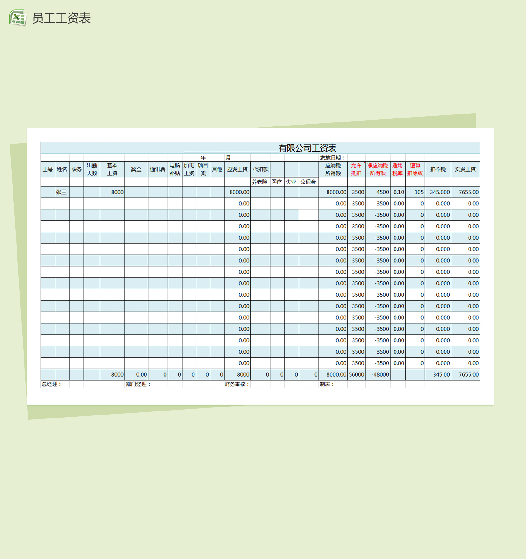 公司员工工资表excel表格模板-1