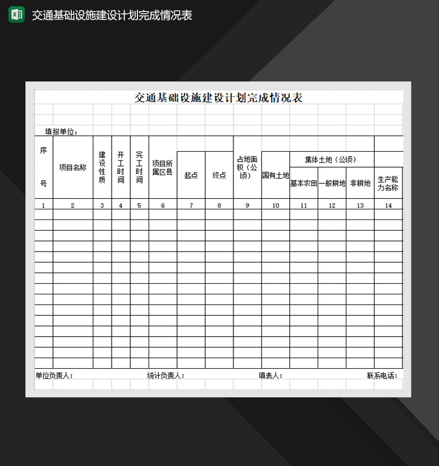 交通基础设施建设计划完成情况表Excel模板-1