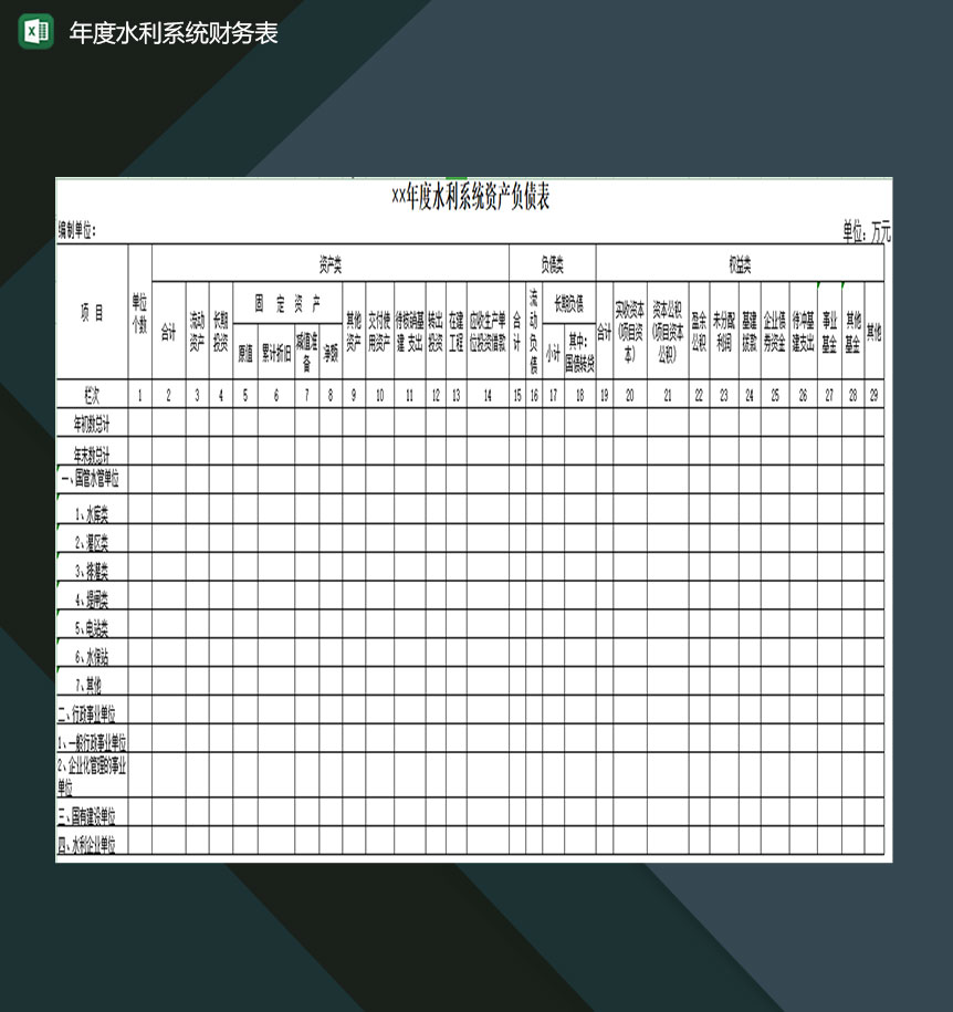 年度水利系统财务详细情况登记表Excel模板-1