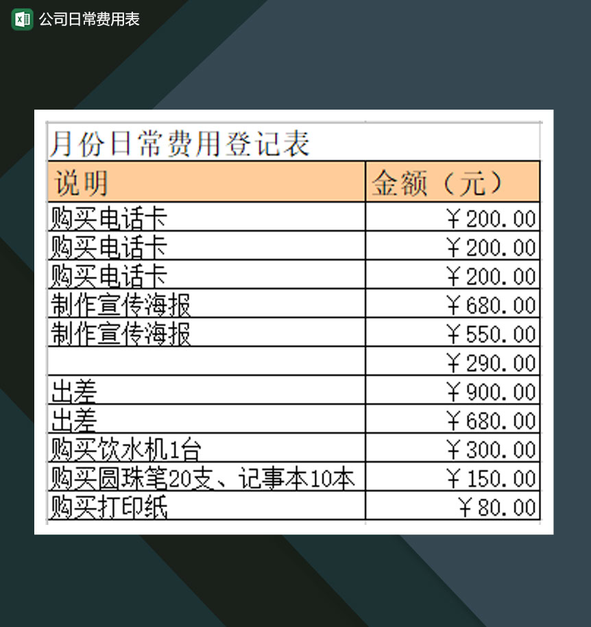 公司办公费日常费用表Excel模板-1