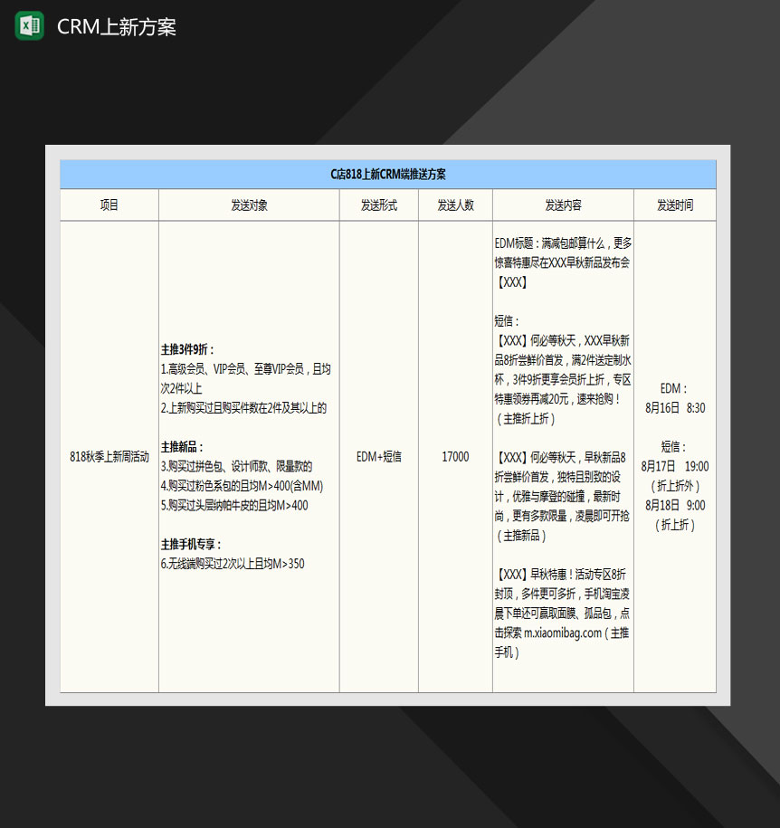 淘宝C店818上新CRM端方案Excel模板-1