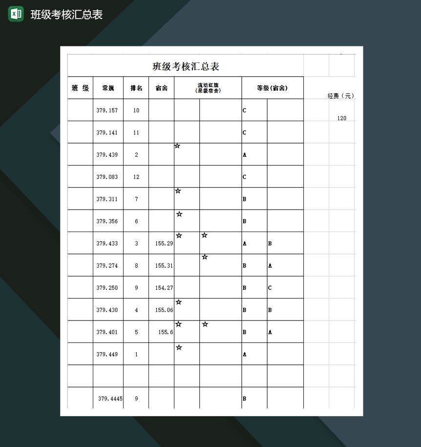 学校班级学生成绩考核汇总表Excel模板-1