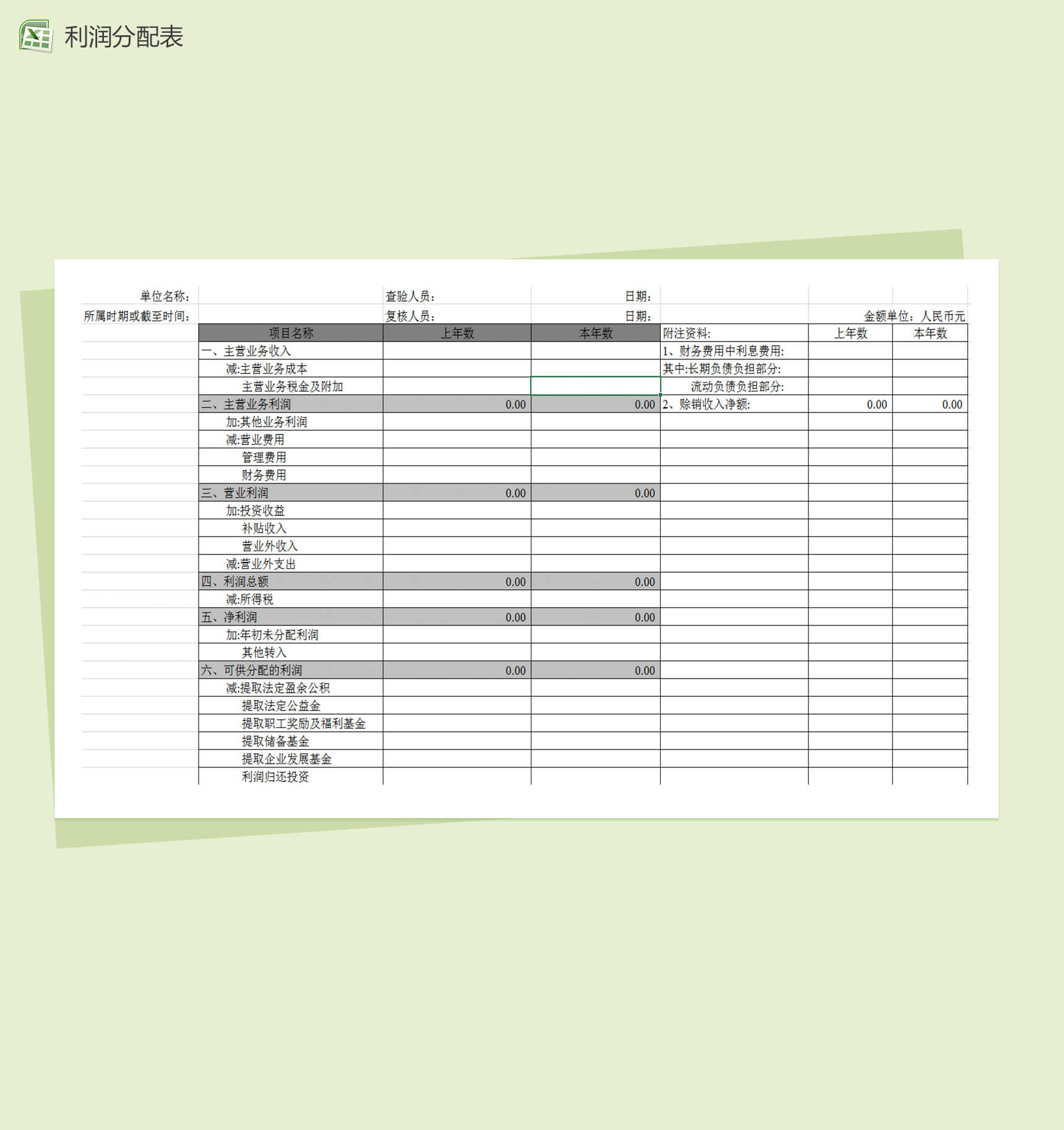 利润及利润分配表Excel表格模板-1