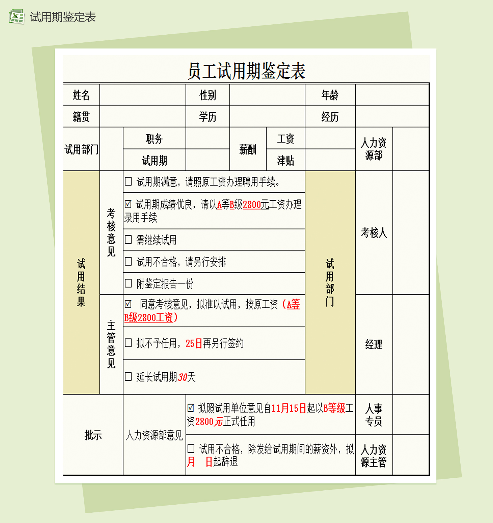 人员试用期鉴定表Excel模板-1