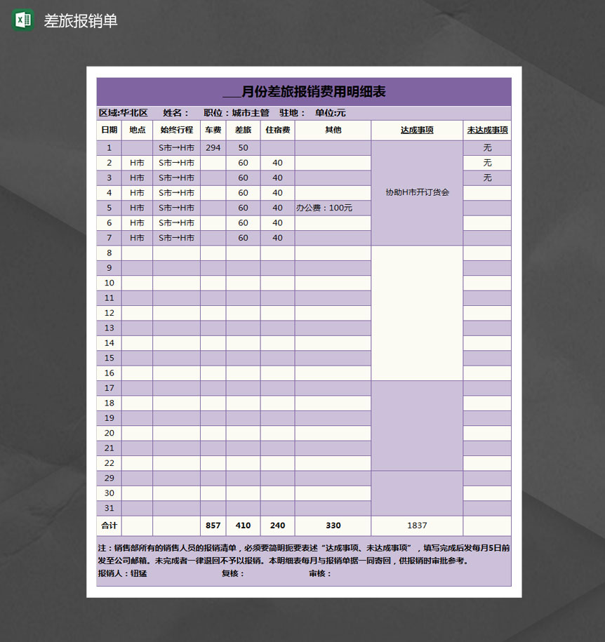 差旅报销费用明细表Excel模板-1