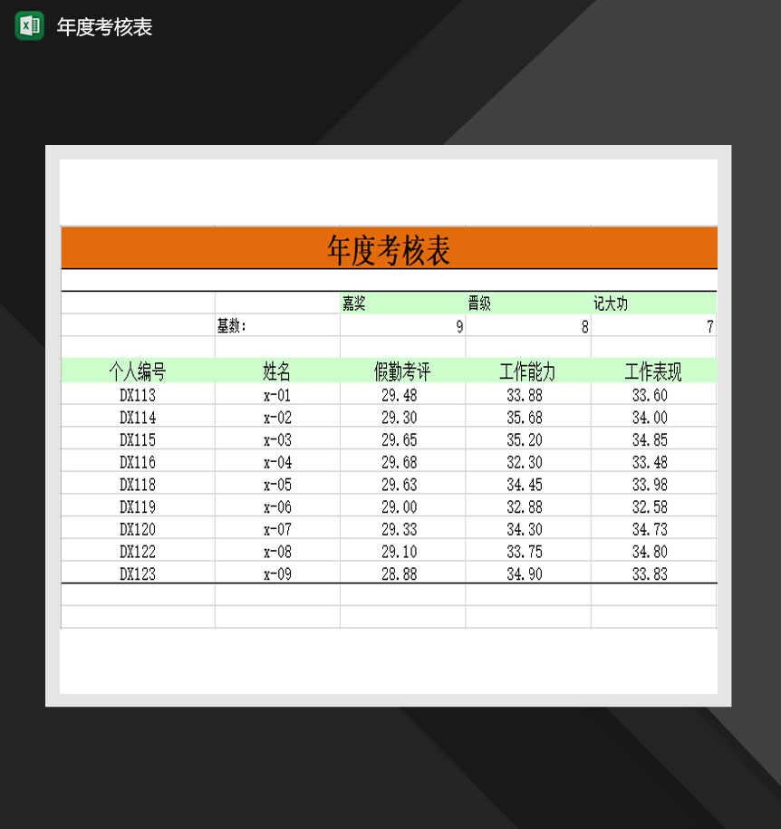 2020公司年度考核报表Excel模板-1