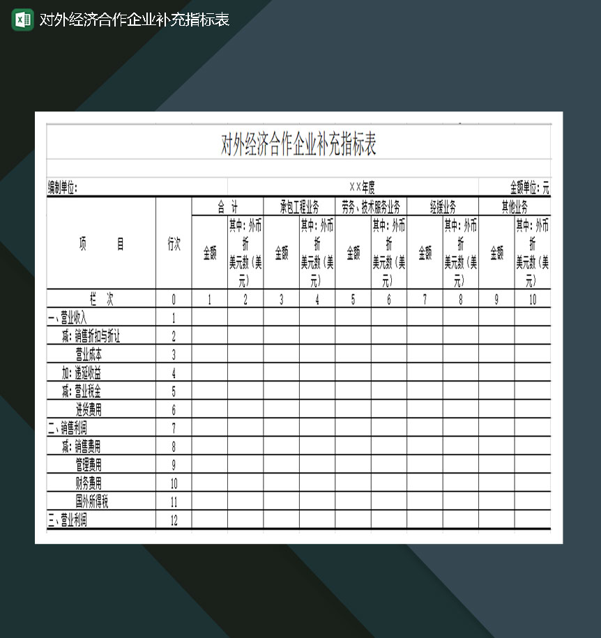 对外经济合作企业补充指标表Excel模板-1