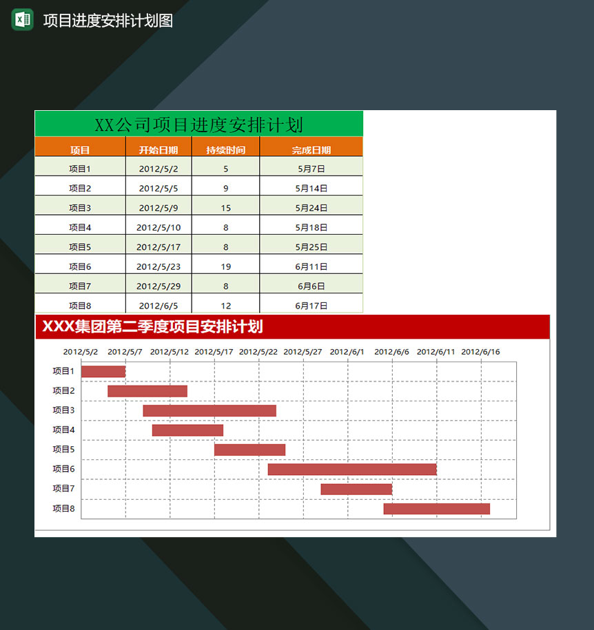 企业项目进度安排和计划甘特图Excel模板-1