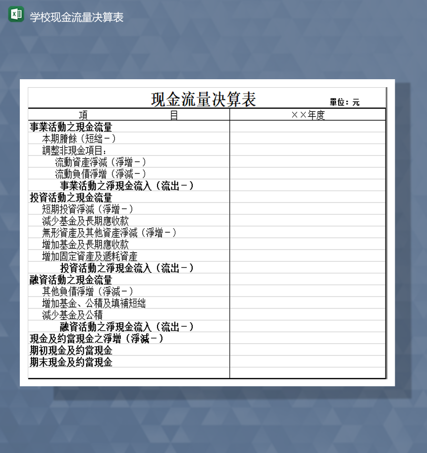 学校现金流量财务决算详情表Excel模板-1