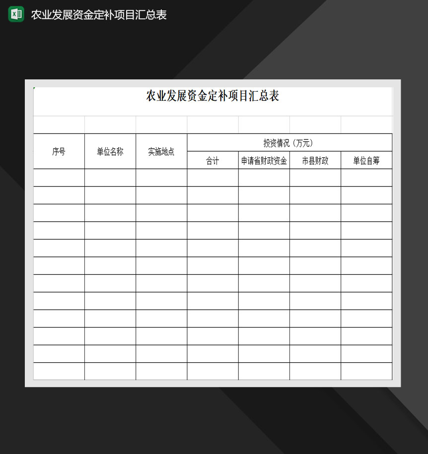 农业发展资金定补项目汇总表Excel模板-1