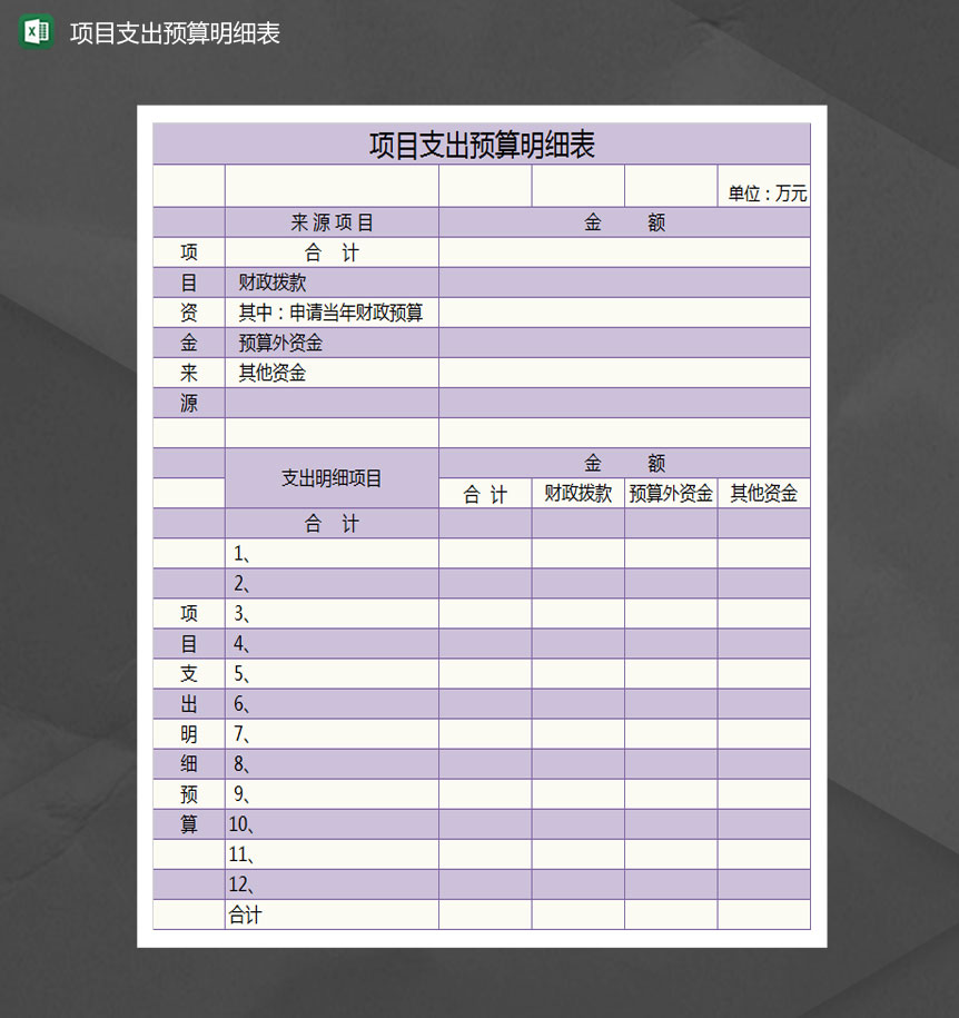 项目支出预算明细表Excel模板-1