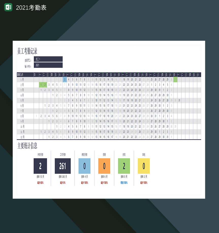 2021考勤表员工考勤信息登记-1