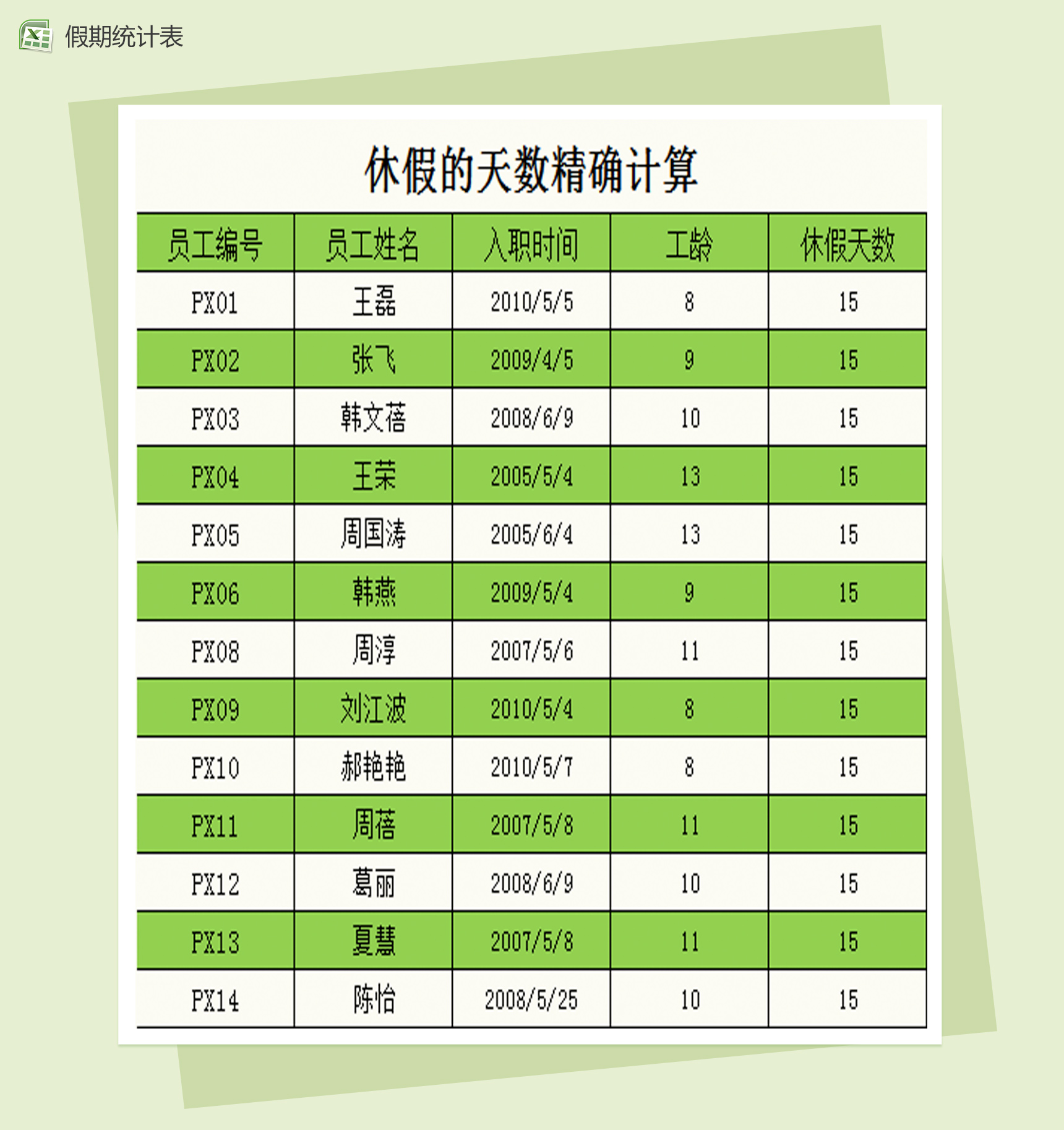 员工每年可休假天数统计表Excel模板-1