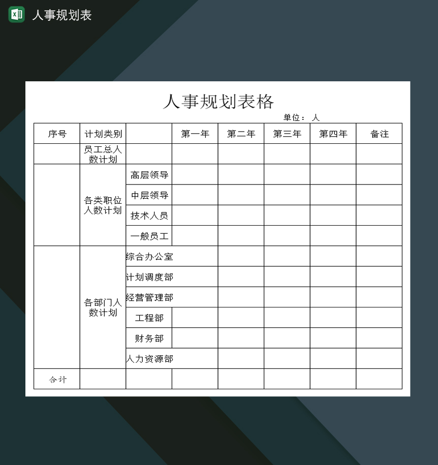 公司人事工作计划规划表格Excel模板-1
