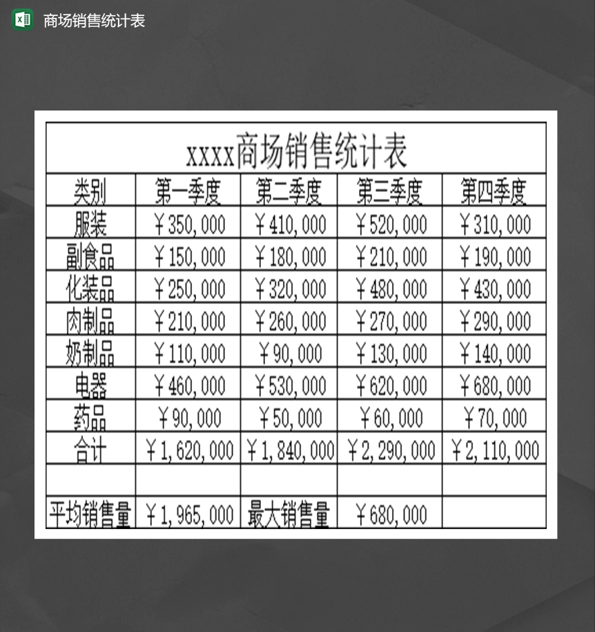 商场销售统计报表明细Excel模板-1