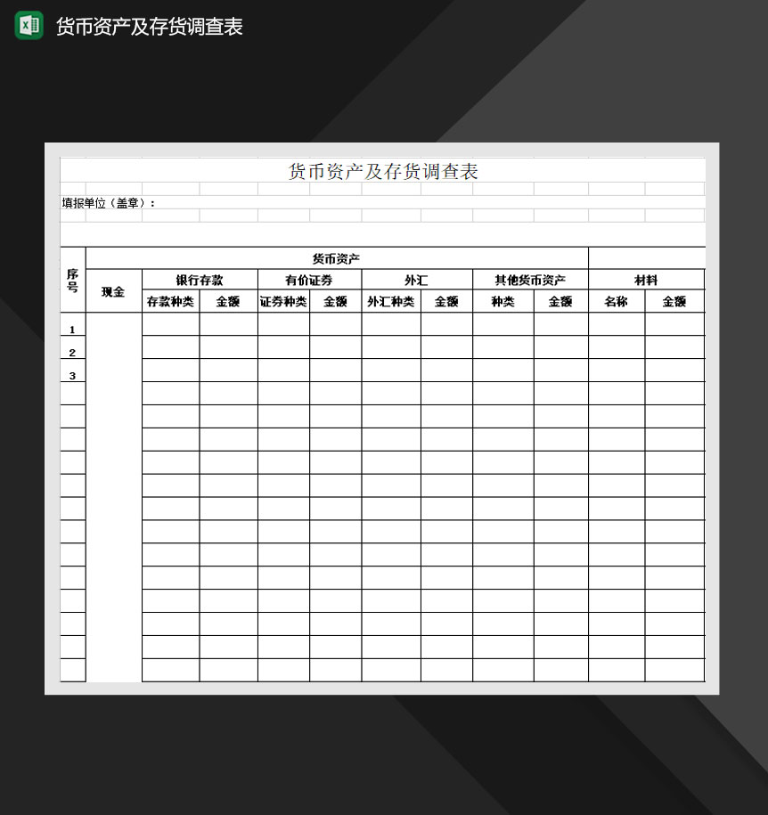 货币资产及存货调查表Excel模板-1