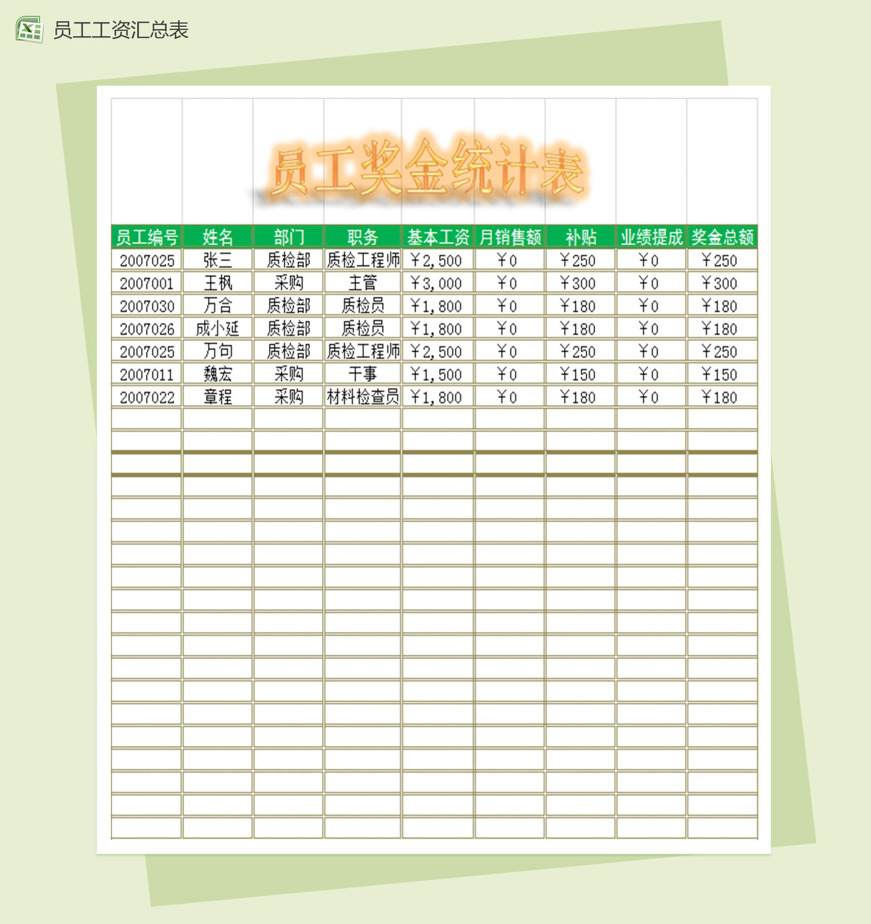 员工工资汇总表Excel表格模板-1