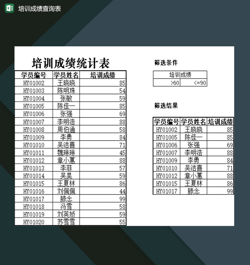 培训机构学员培训成绩查询表格Excel模板-1