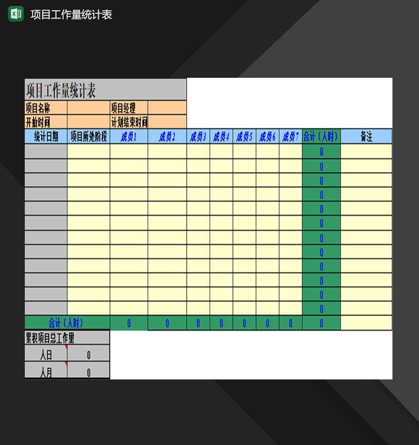 企业公司项目工作量统计表Excel模板-1