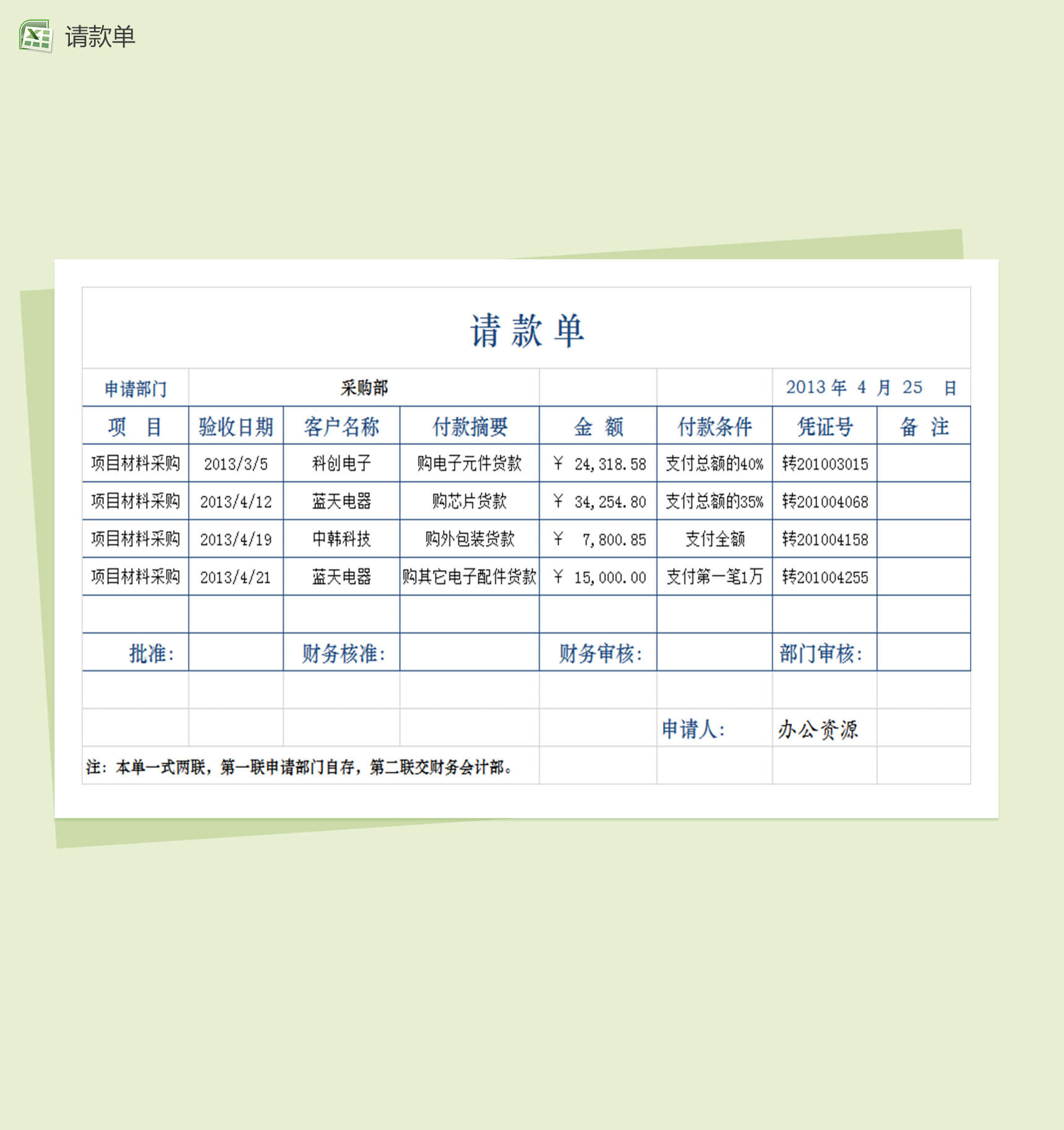 差旅费请款单 缴款单表格Excel模板-1