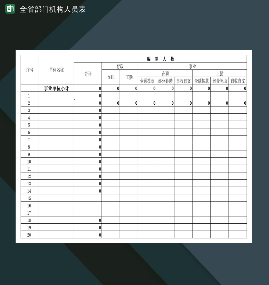 全省部门机构人员统计登记表Excel模板-1