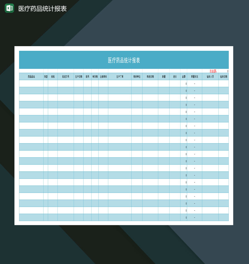 医疗机构医疗药品统计报表Excel模板-1