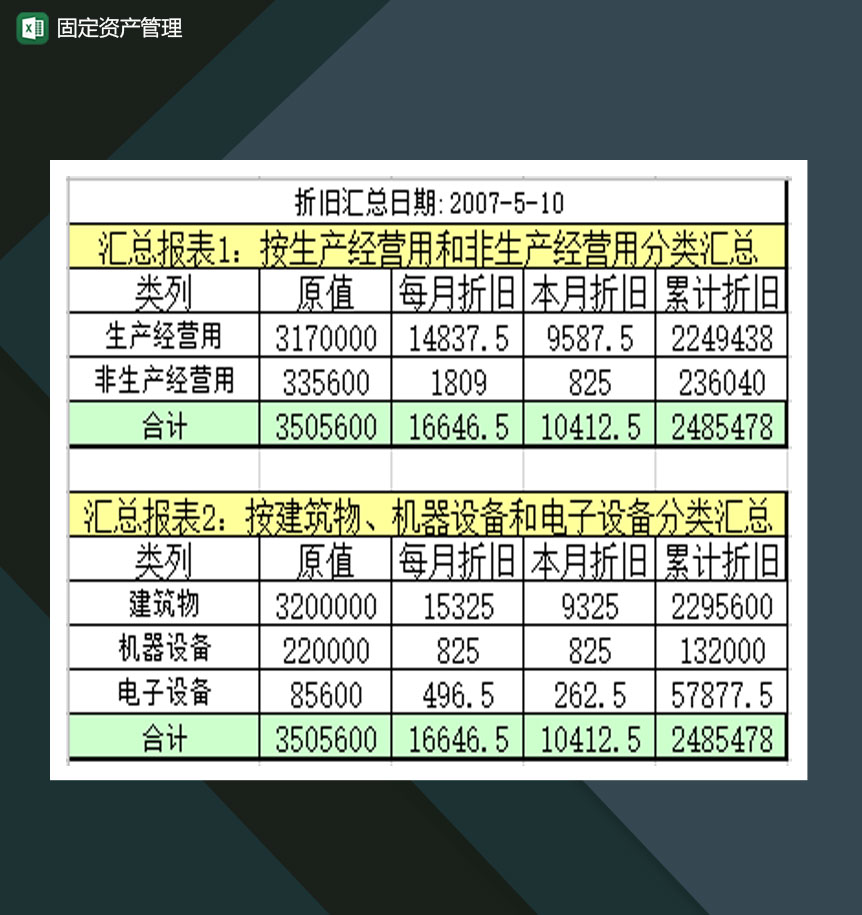 固定资产折旧管理详情报表Excel模板-1